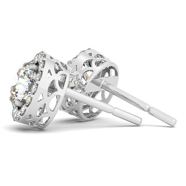 14k White Gold Four Prong Round Halo Diamond Earrings (1 1/6 cttw) - jazzyjewelryjones