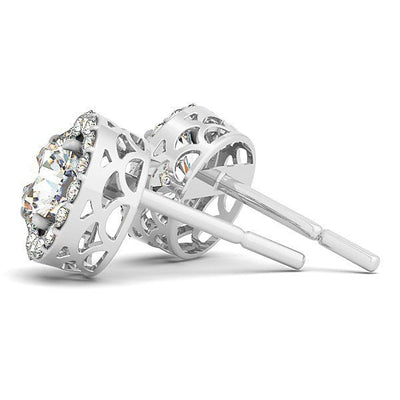 14k White Gold Four Prong Round Halo Diamond Earrings (1 1/6 cttw) - jazzyjewelryjones