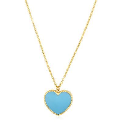 14k Yellow Gold High Polish Heart Turquoise Paste Necklace - jazzyjewelryjones