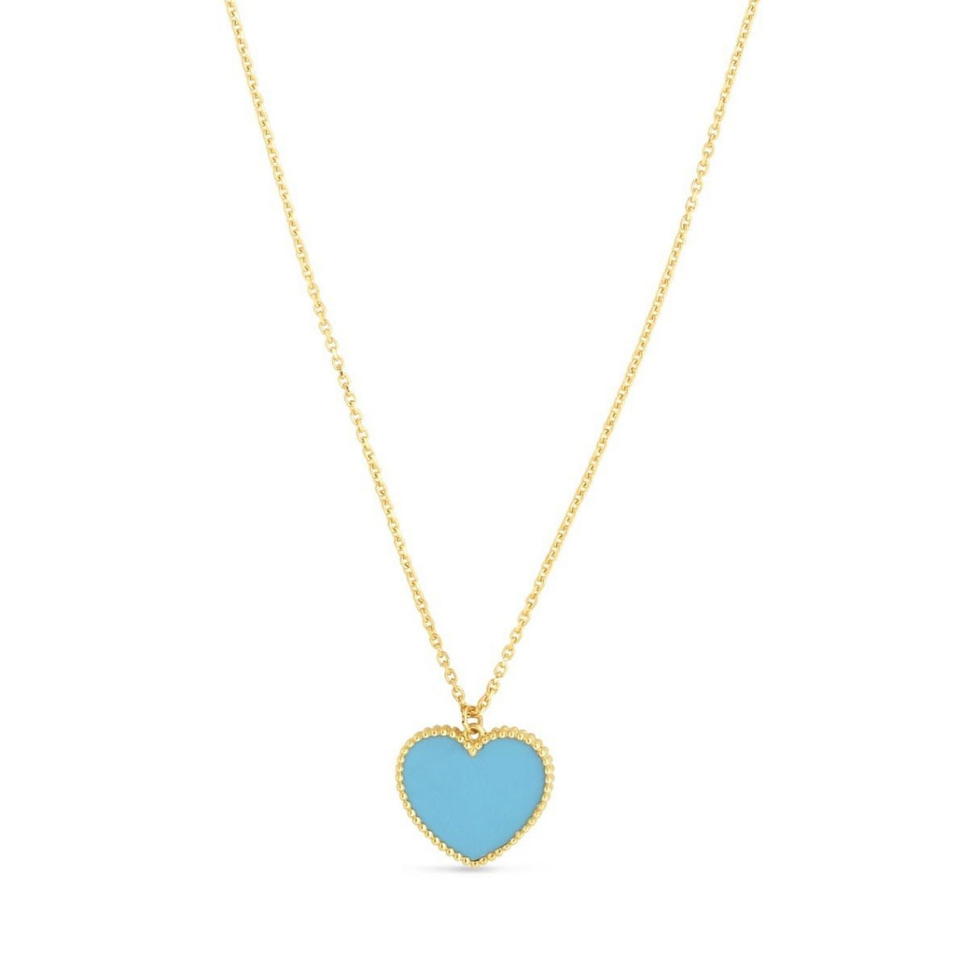 14k Yellow Gold High Polish Heart Turquoise Paste Necklace - jazzyjewelryjones