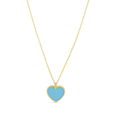14k Yellow Gold High Polish Heart Turquoise Paste Necklace - jazzyjewelryjones
