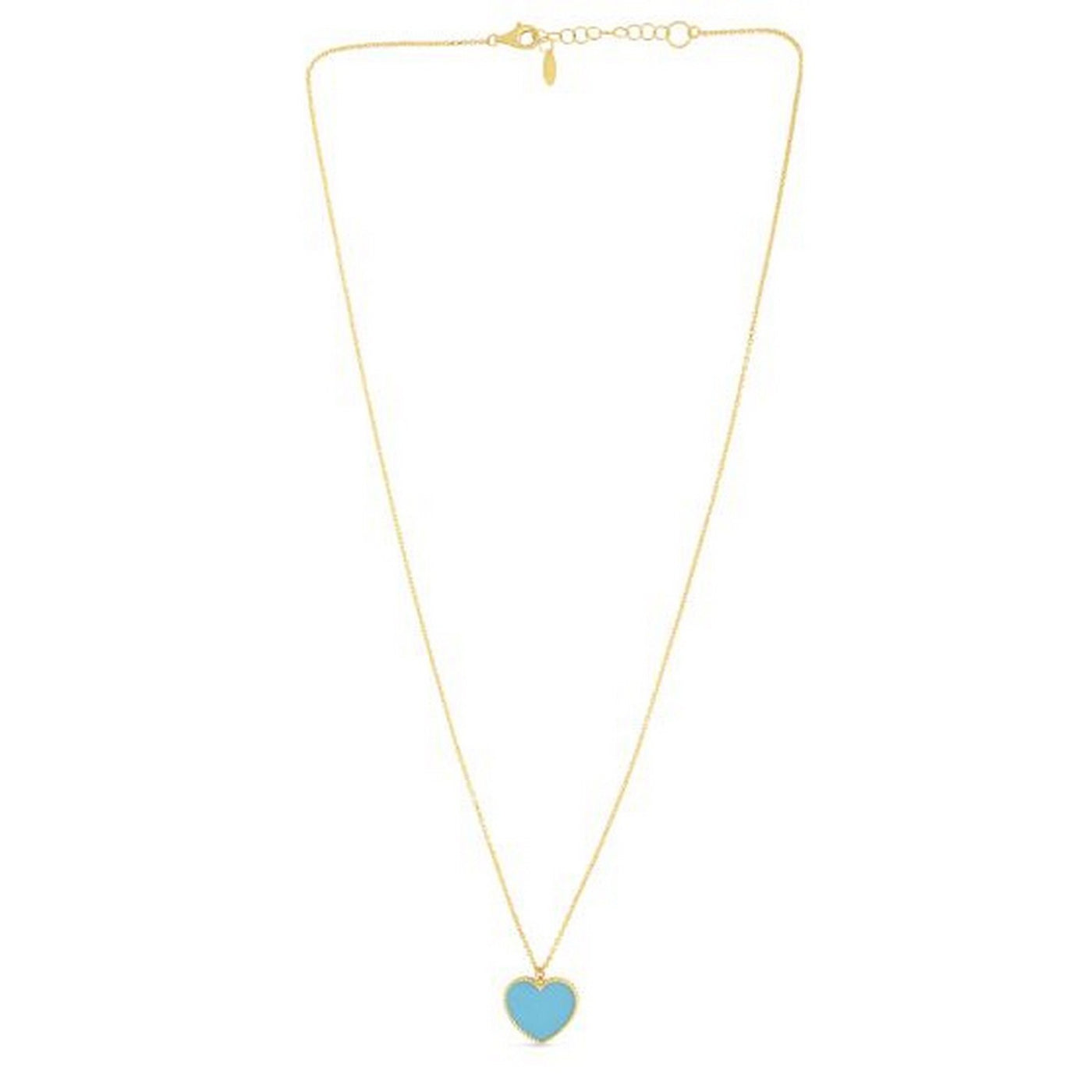 14k Yellow Gold High Polish Heart Turquoise Paste Necklace - jazzyjewelryjones