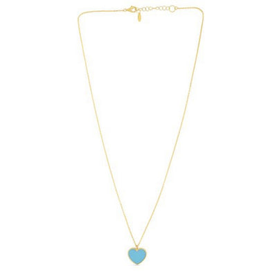 14k Yellow Gold High Polish Heart Turquoise Paste Necklace - jazzyjewelryjones