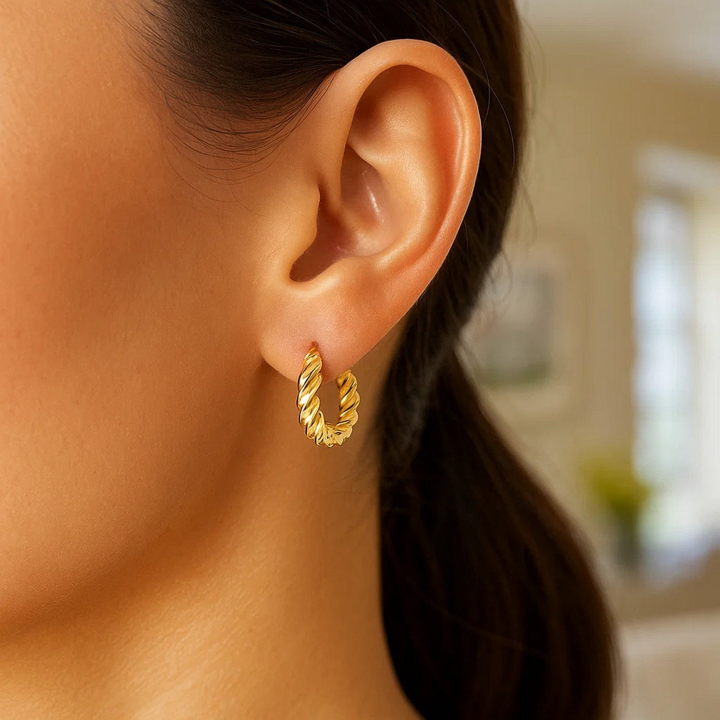 14k Yellow Gold Polished Twisted Hoop Earrings(3x11mm) - jazzyjewelryjones