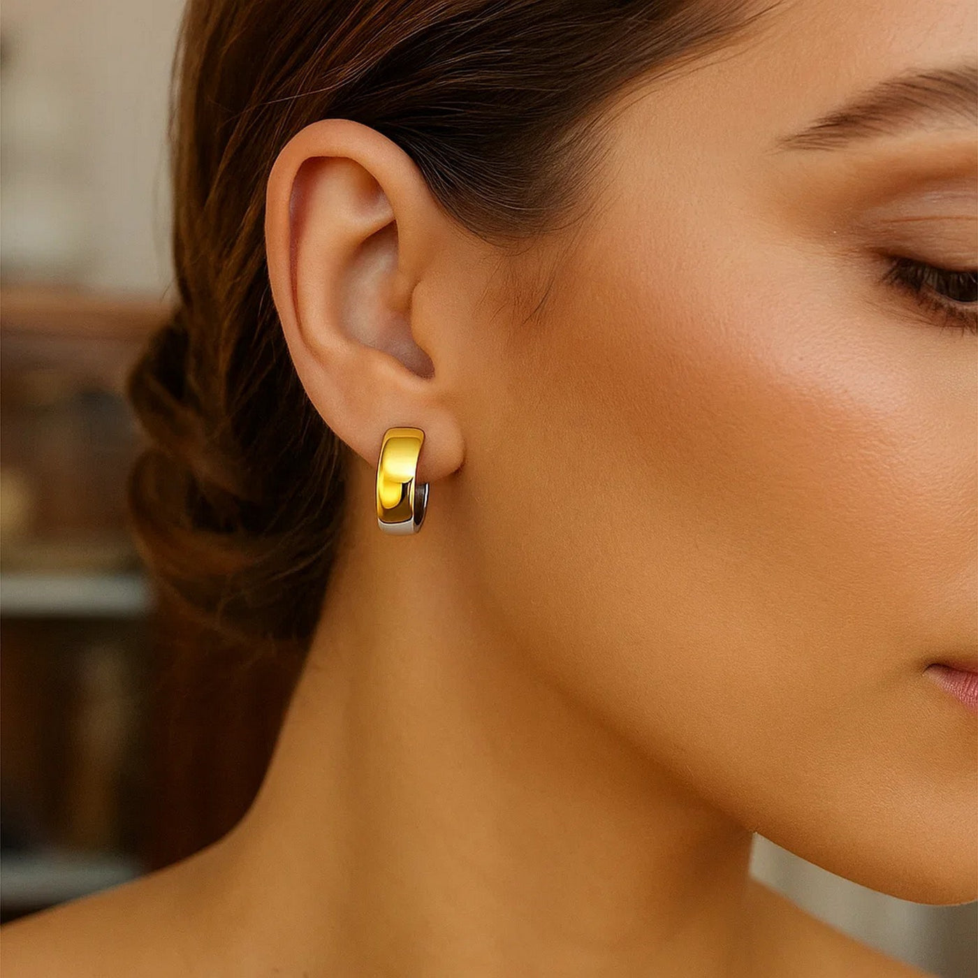 14k Two - Tone Gold Snuggable Style Earrings - jazzyjewelryjones