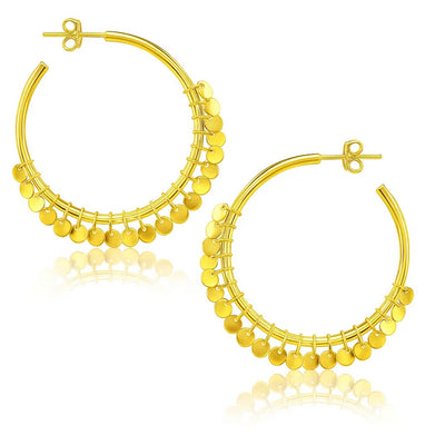 14k Yellow Gold Hoop Style Earrings with Dangling Sequins(1.5x30mm) - jazzyjewelryjones