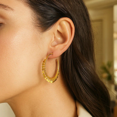 14k Yellow Gold Hoop Style Earrings with Dangling Sequins(1.5x30mm) - jazzyjewelryjones