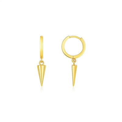 14K Yellow Gold Dangling Spike Drop Hoop Earrings - jazzyjewelryjones