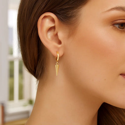 14K Yellow Gold Dangling Spike Drop Hoop Earrings - jazzyjewelryjones