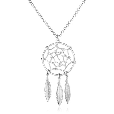 Sterling Silver 17 inch Necklace with Dream Catcher Pendant - jazzyjewelryjones