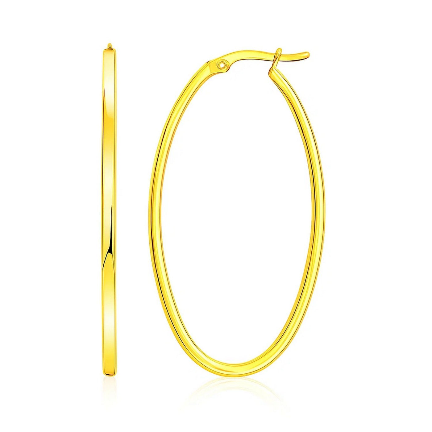 14k Yellow Gold Slim Oval Shape Hoop Earrings - jazzyjewelryjones
