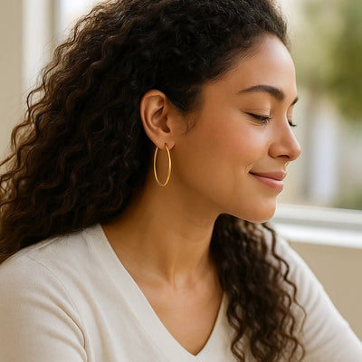 14k Yellow Gold Slim Oval Shape Hoop Earrings - jazzyjewelryjones
