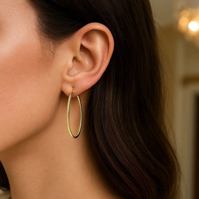 14k Yellow Gold Slim Oval Shape Hoop Earrings - jazzyjewelryjones
