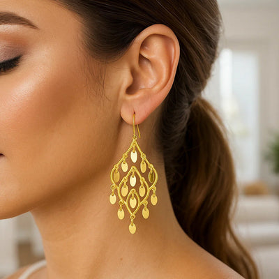 14K Yellow Gold Polished Chandelier Earring - jazzyjewelryjones