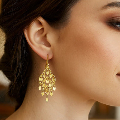14K Yellow Gold Polished Chandelier Earring - jazzyjewelryjones