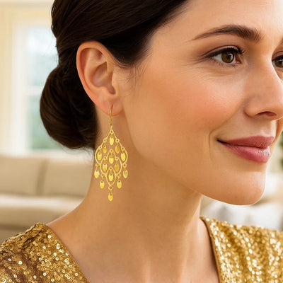 14K Yellow Gold Polished Chandelier Earring - jazzyjewelryjones