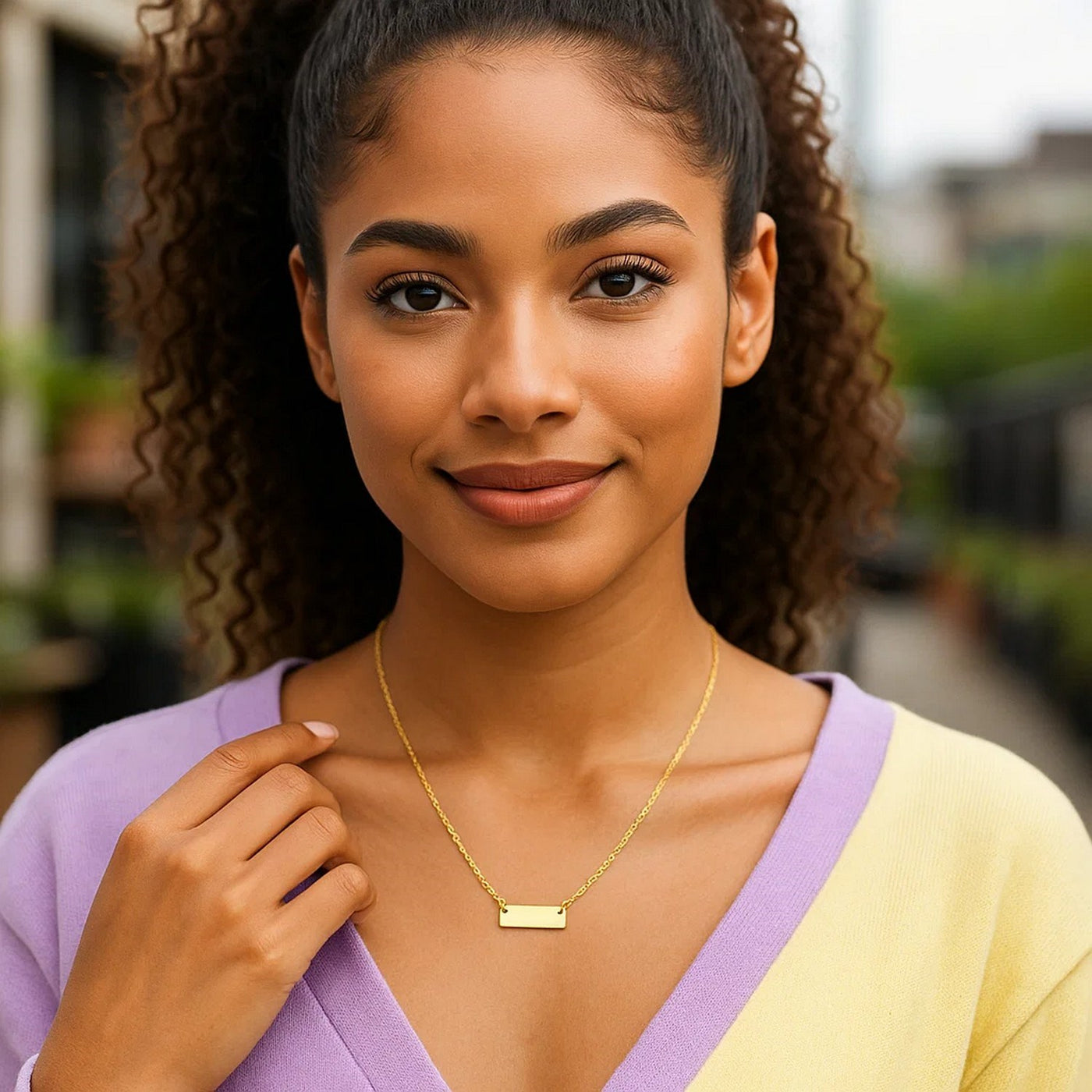 14k Yellow Gold Polished Mini Bar Necklace - jazzyjewelryjones