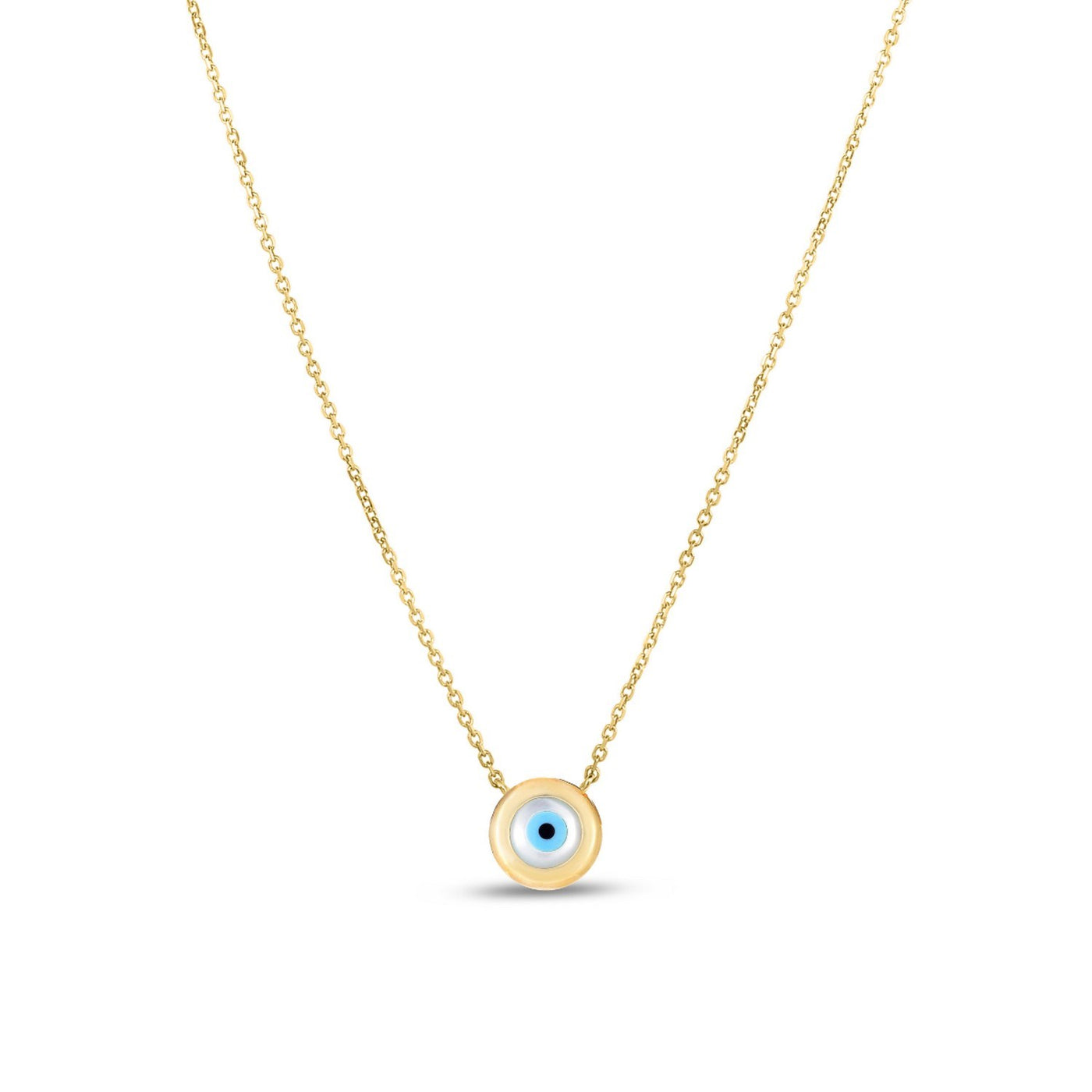 14k Yellow Gold MOP Evil Eye Necklace - jazzyjewelryjones