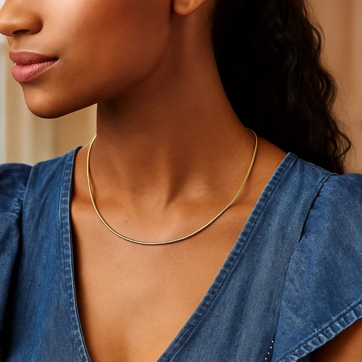 14k Yellow Gold Necklace in a Round Omega Chain Style - jazzyjewelryjones