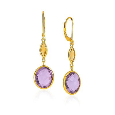 14k Yellow Gold Drop Earrings with Citrine and Amethyst Briolettes - jazzyjewelryjones