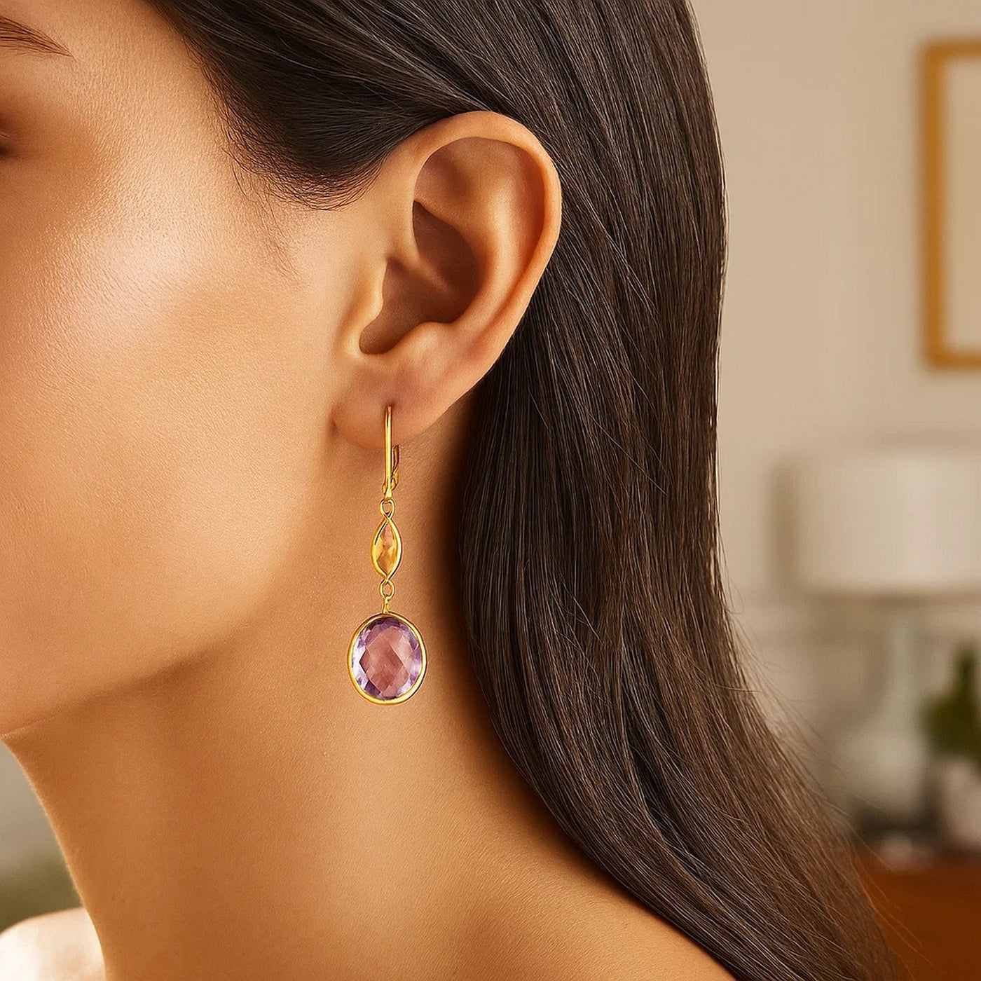14k Yellow Gold Drop Earrings with Citrine and Amethyst Briolettes - jazzyjewelryjones
