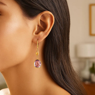 14k Yellow Gold Drop Earrings with Citrine and Amethyst Briolettes - jazzyjewelryjones