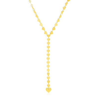 14k Yellow Gold Mirrored Heart Chain Lariat Necklace - jazzyjewelryjones