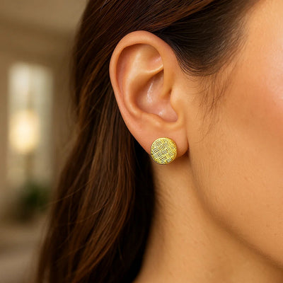 14k Yellow Gold Post Earrings with Textured Circles - jazzyjewelryjones