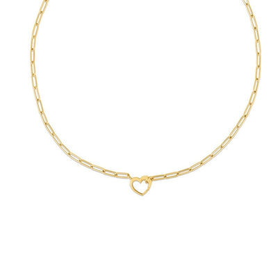 14k Yellow Gold Heart Element Paperclip Necklace - jazzyjewelryjones