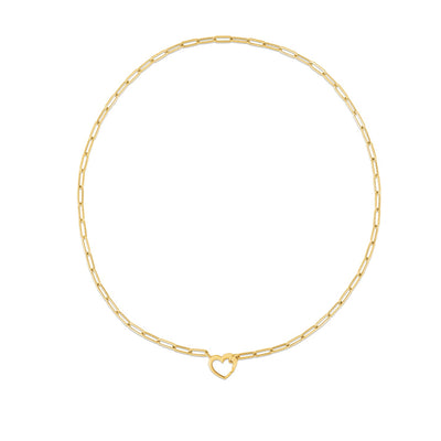 14k Yellow Gold Heart Element Paperclip Necklace - jazzyjewelryjones