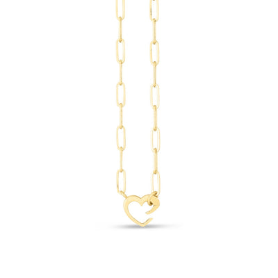 14k Yellow Gold Heart Element Paperclip Necklace - jazzyjewelryjones