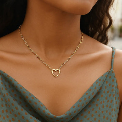 14k Yellow Gold Heart Element Paperclip Necklace - jazzyjewelryjones