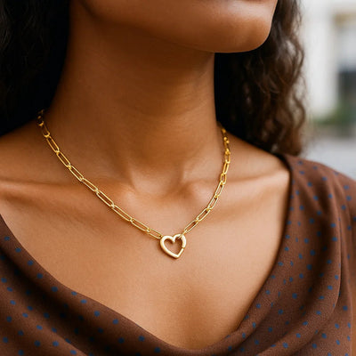 14k Yellow Gold Heart Element Paperclip Necklace - jazzyjewelryjones