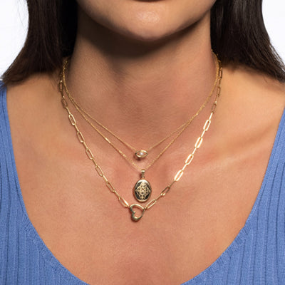 14k Yellow Gold Heart Element Paperclip Necklace - jazzyjewelryjones