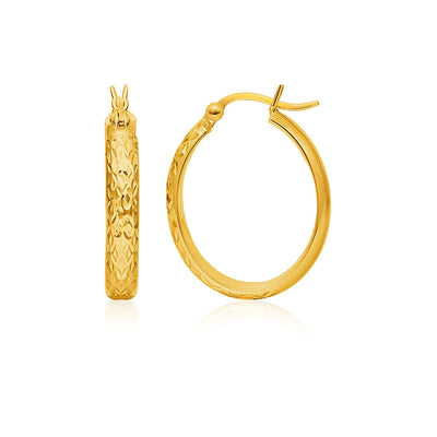 14k Yellow Gold Hammered Oval Hoop Earrings - jazzyjewelryjones