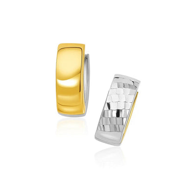 14k Two - Tone Gold Polished and Textured Hoop Style Earrings - jazzyjewelryjones