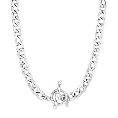 Sterling Silver Polished Wide Link Toggle Necklace - jazzyjewelryjones