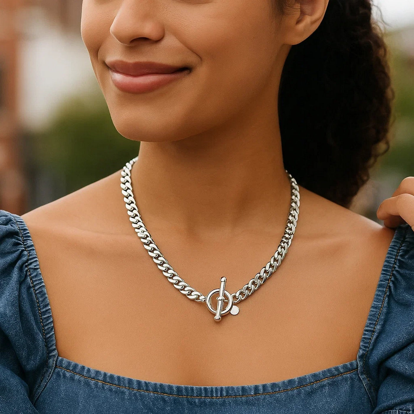 Sterling Silver Polished Wide Link Toggle Necklace - jazzyjewelryjones