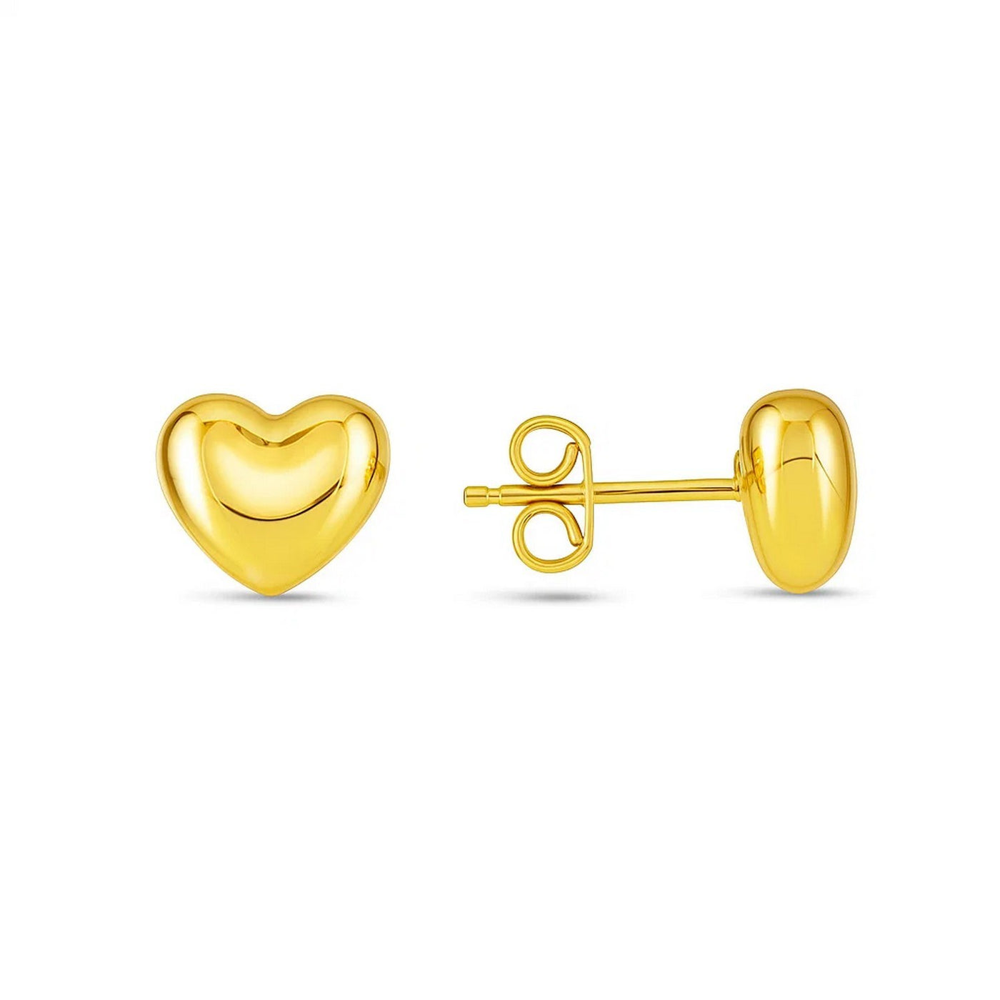 14k Yellow Gold Puffed Heart Shape Shiny Earrings - jazzyjewelryjones