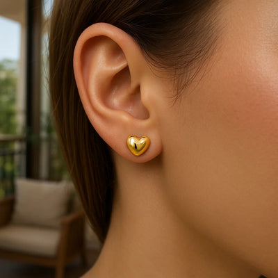 14k Yellow Gold Puffed Heart Shape Shiny Earrings - jazzyjewelryjones