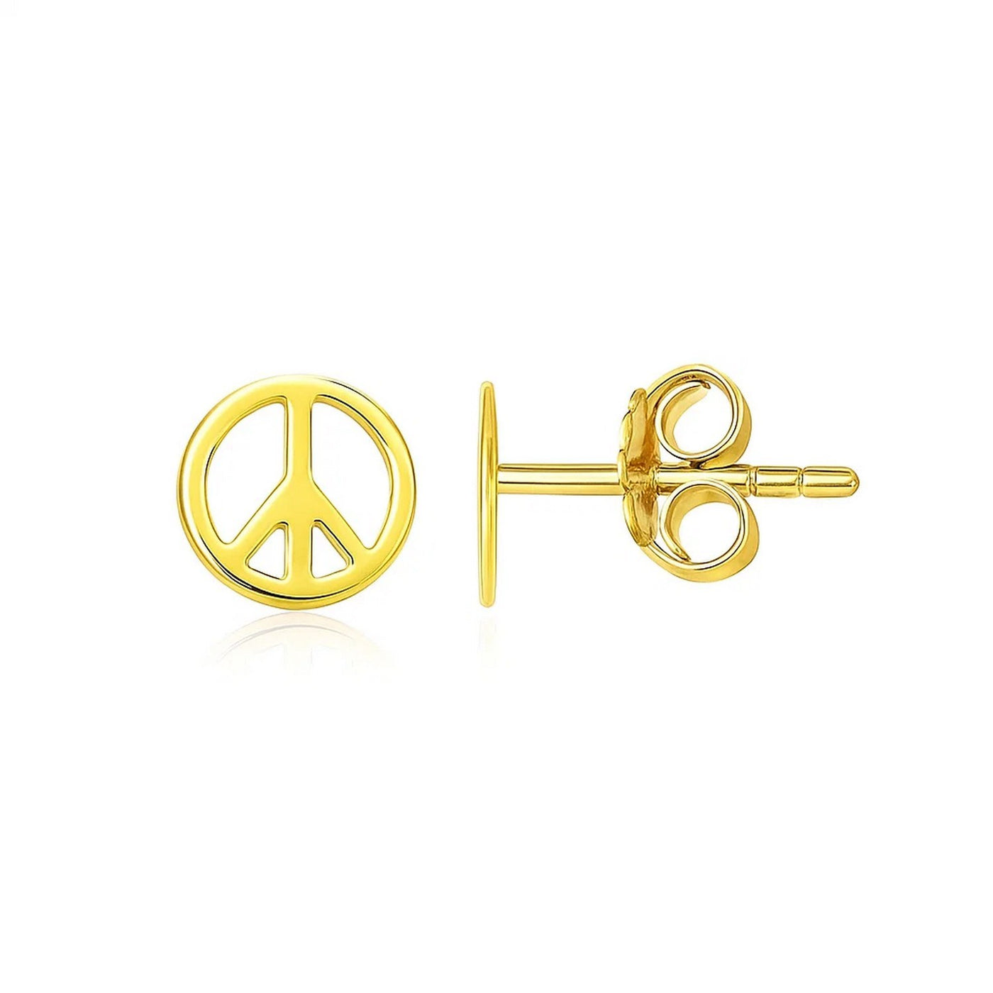 14k Yellow Gold Post Earrings with Peace Signs(6.9mm) - jazzyjewelryjones