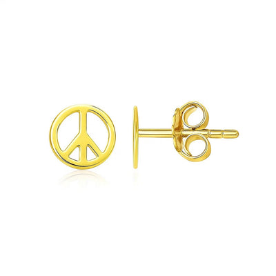 14k Yellow Gold Post Earrings with Peace Signs(6.9mm) - jazzyjewelryjones