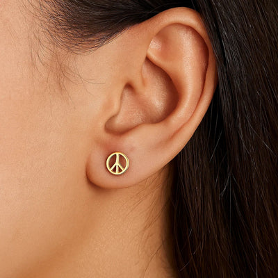 14k Yellow Gold Post Earrings with Peace Signs(6.9mm) - jazzyjewelryjones