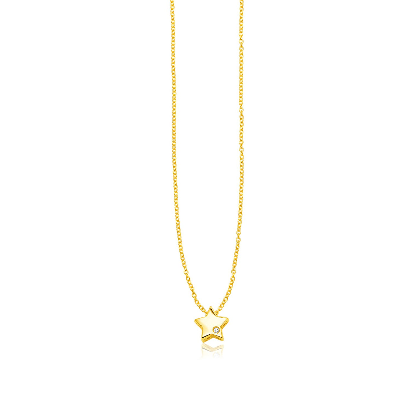 14k Yellow Gold Polished Star Necklace with Diamond - jazzyjewelryjones