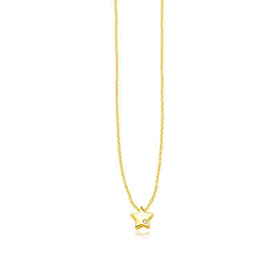 14k Yellow Gold Polished Star Necklace with Diamond - jazzyjewelryjones