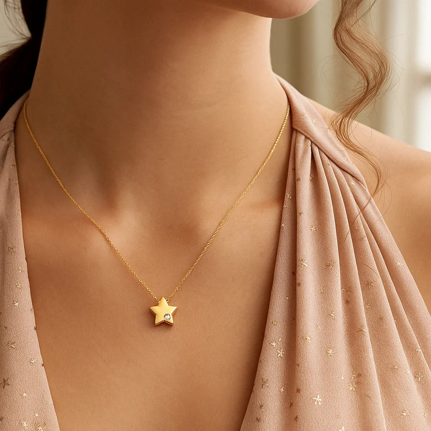 14k Yellow Gold Polished Star Necklace with Diamond - jazzyjewelryjones
