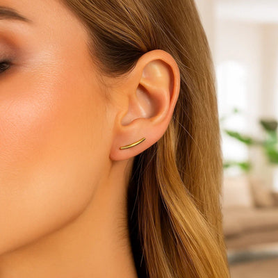 14k Yellow Gold Curve Climber Post Earrings - jazzyjewelryjones