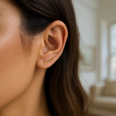 14k Yellow Gold Curve Climber Post Earrings - jazzyjewelryjones