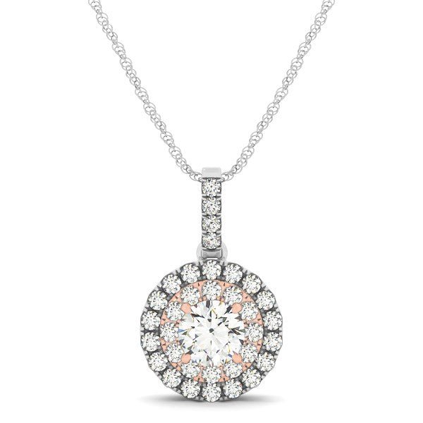 Round Shape Halo Diamond Pendant in 14k White and Rose Gold (1/2 cttw) - jazzyjewelryjones