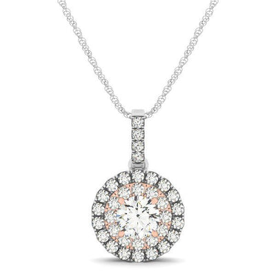 Round Shape Halo Diamond Pendant in 14k White and Rose Gold (1/2 cttw) - jazzyjewelryjones